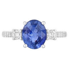 Ring mit blauem Saphir und Diamanten, 3,06 Karat, 18 Karat Weißgold