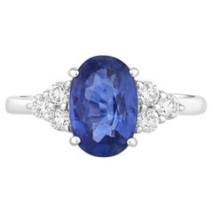 Blue Sapphire Ring With Diamonds 3.12 Carats 18K White Gold