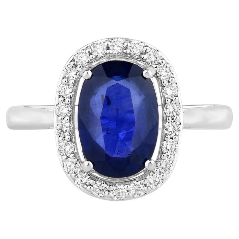 Ring mit blauem Saphir und Diamanten, 3,18 Karat, 18 Karat Weißgold