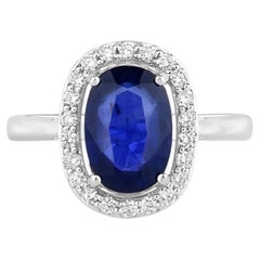 Ring mit blauem Saphir und Diamanten, 3,18 Karat, 18 Karat Weißgold