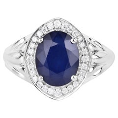 Blue Sapphire Ring With Diamonds 3.26 Carats 14K White Gold