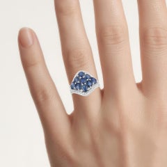 Blue Sapphire Ring With Diamonds 3.36 Carats Sterling Silver