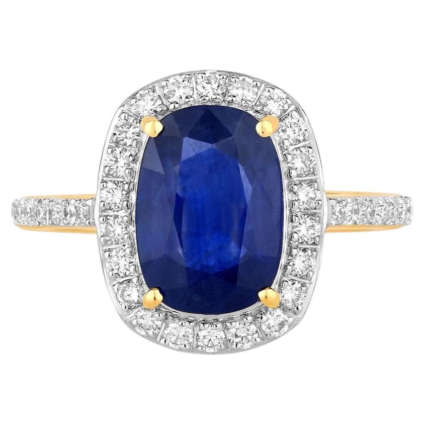 Blue Sapphire Ring With Diamonds 3.38 Carats 18K Yellow Gold