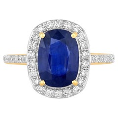 Blue Sapphire Ring With Diamonds 3.38 Carats 18K Yellow Gold