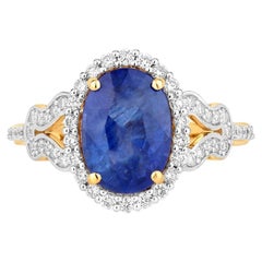 Ring mit blauem Saphir und Diamanten, 3,46 Karat, 18 Karat Gelbgold