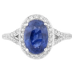 Ring mit blauem Saphir und Diamanten, 3,48 Karat, 18 Karat Weißgold