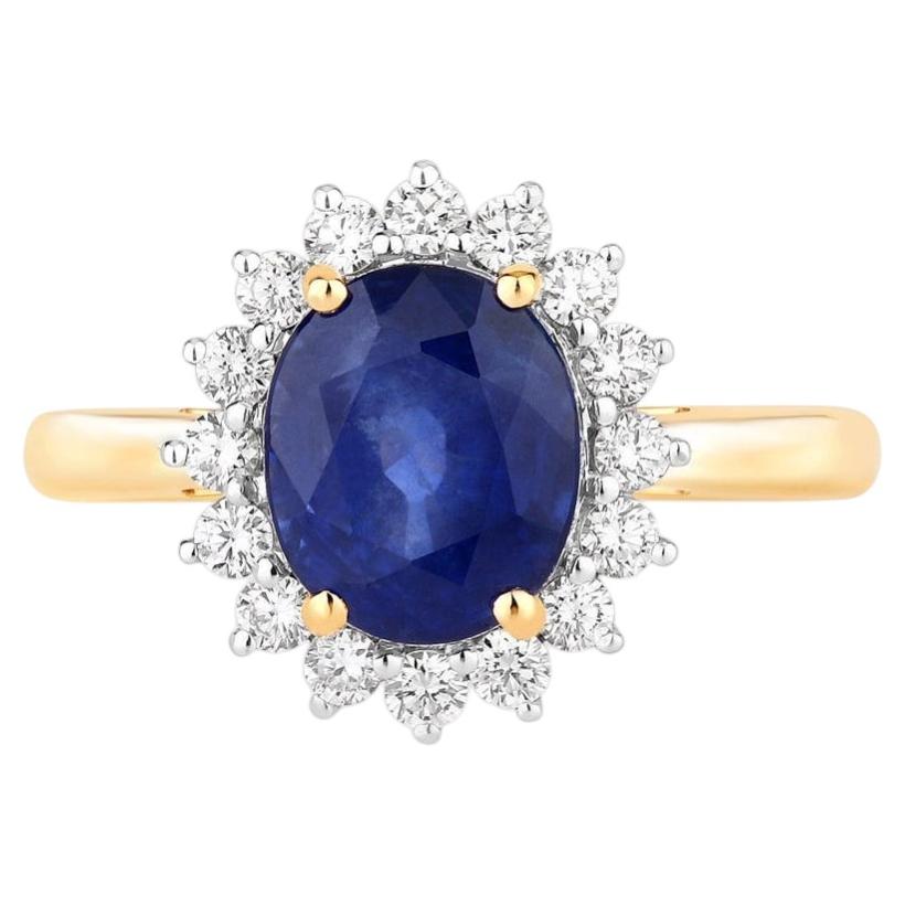 Blue Sapphire Ring With Diamonds 3.5 Carats 18K Yellow Gold