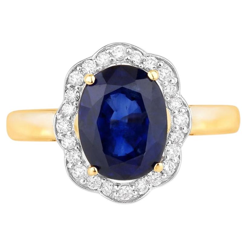 Anello con zaffiro blu e diamanti, 3,54 carati, oro giallo 18 carati