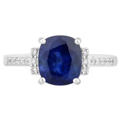 Blue Sapphire Ring With Diamonds 3.62 Carats 18K White Gold