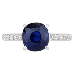Blue Sapphire Ring With Diamonds 3.82 Carats 18K White Gold