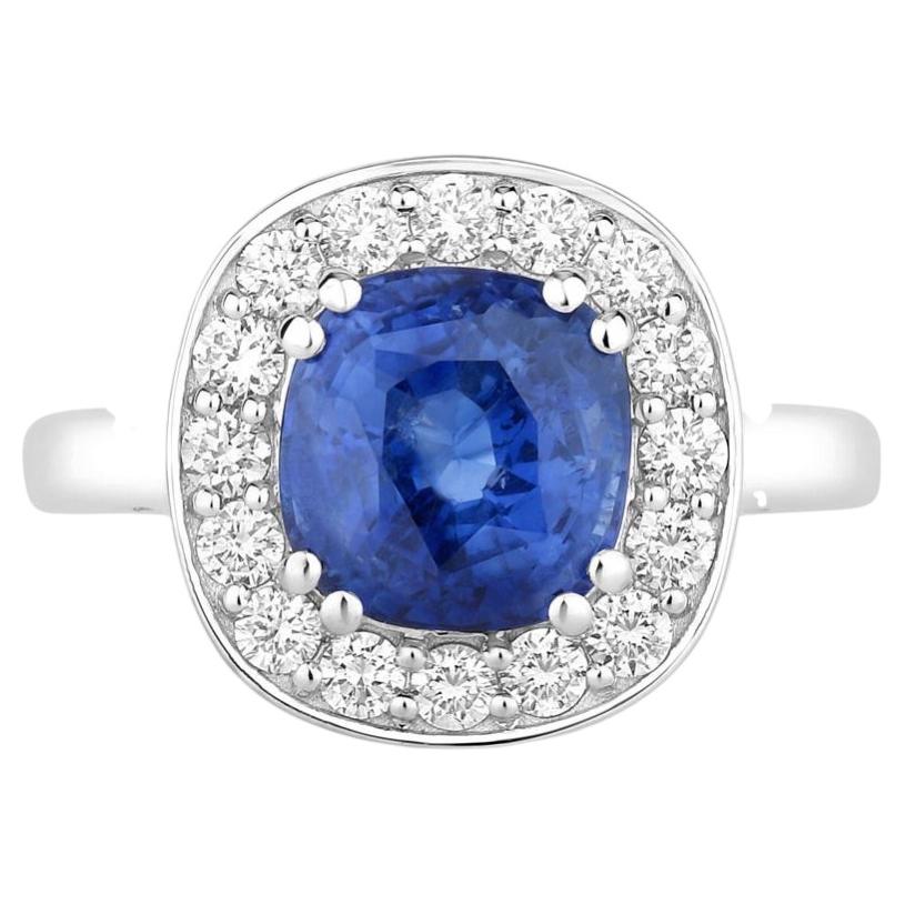 Ring mit blauem Saphir und Diamanten, 3,86 Karat, 18 Karat Weißgold