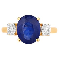 Ring mit blauem Saphir und Diamanten, 4,1 Karat, 18 Karat Gelbgold
