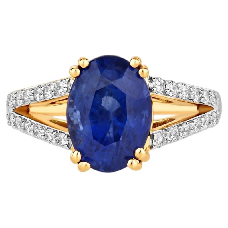 Ring mit blauem Saphir und Diamanten, 4,24 Karat, 18 Karat Gelbgold