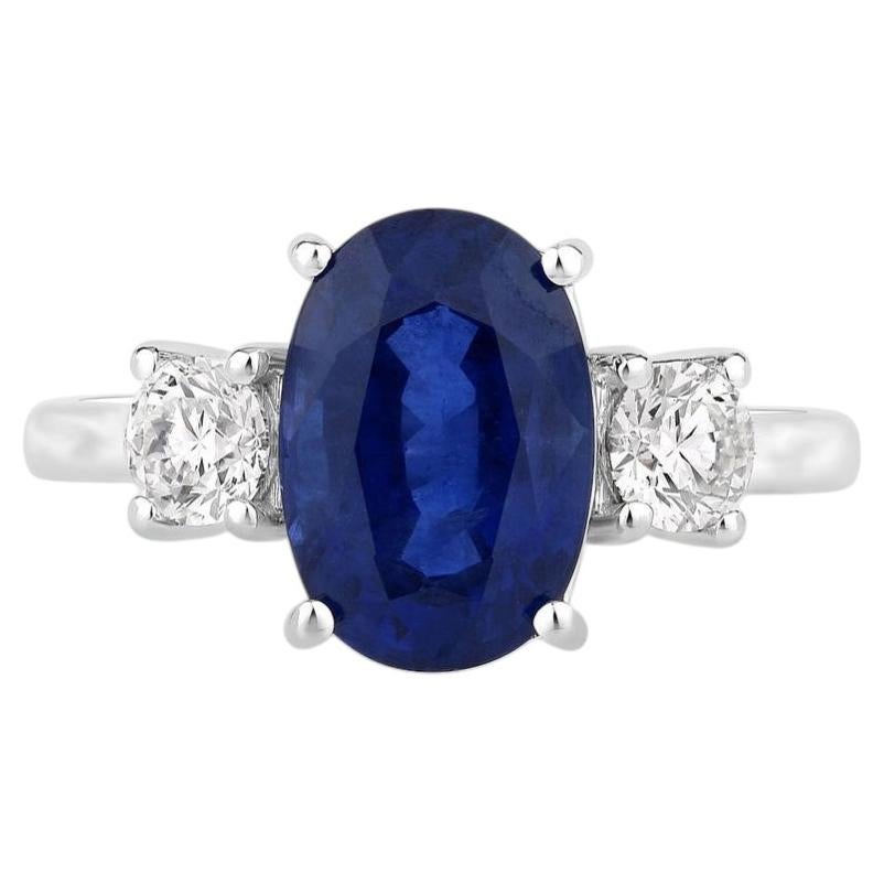 Blue Sapphire Ring With Diamonds 4.32 Carats 18K White Gold