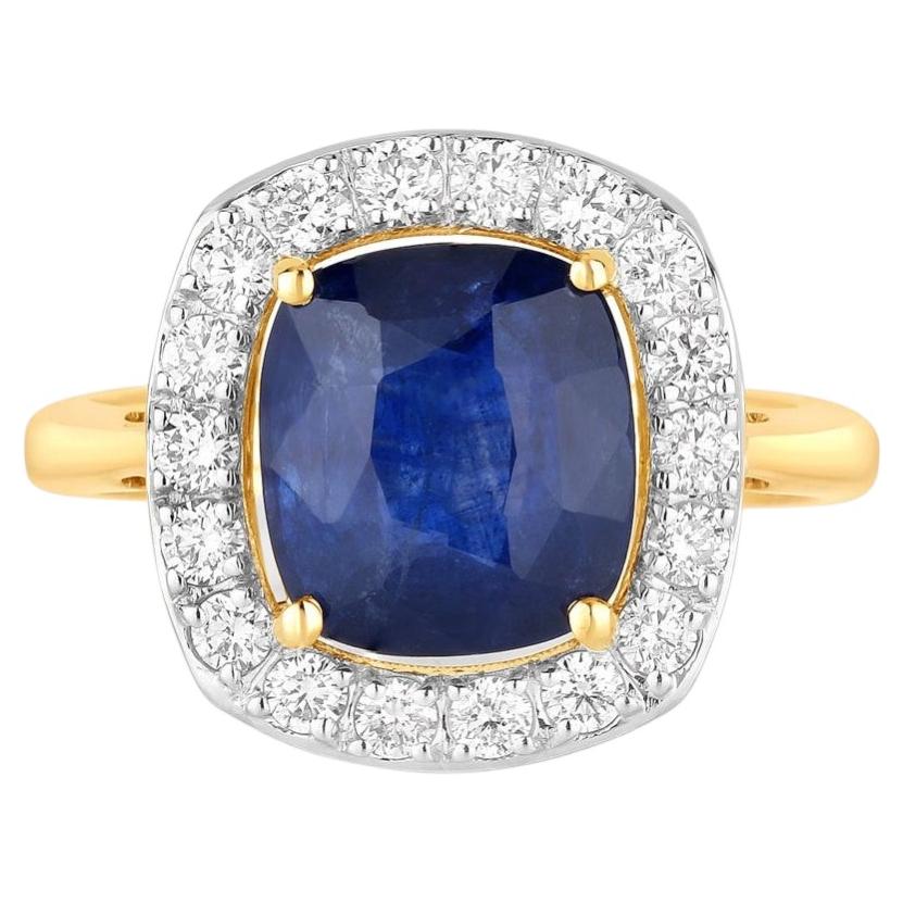 Blue Sapphire Ring With Diamonds 4.46 Carats 18K Yellow Gold