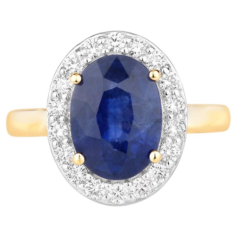 Blue Sapphire Ring With Diamonds 4.48 Carats 18K Yellow Gold