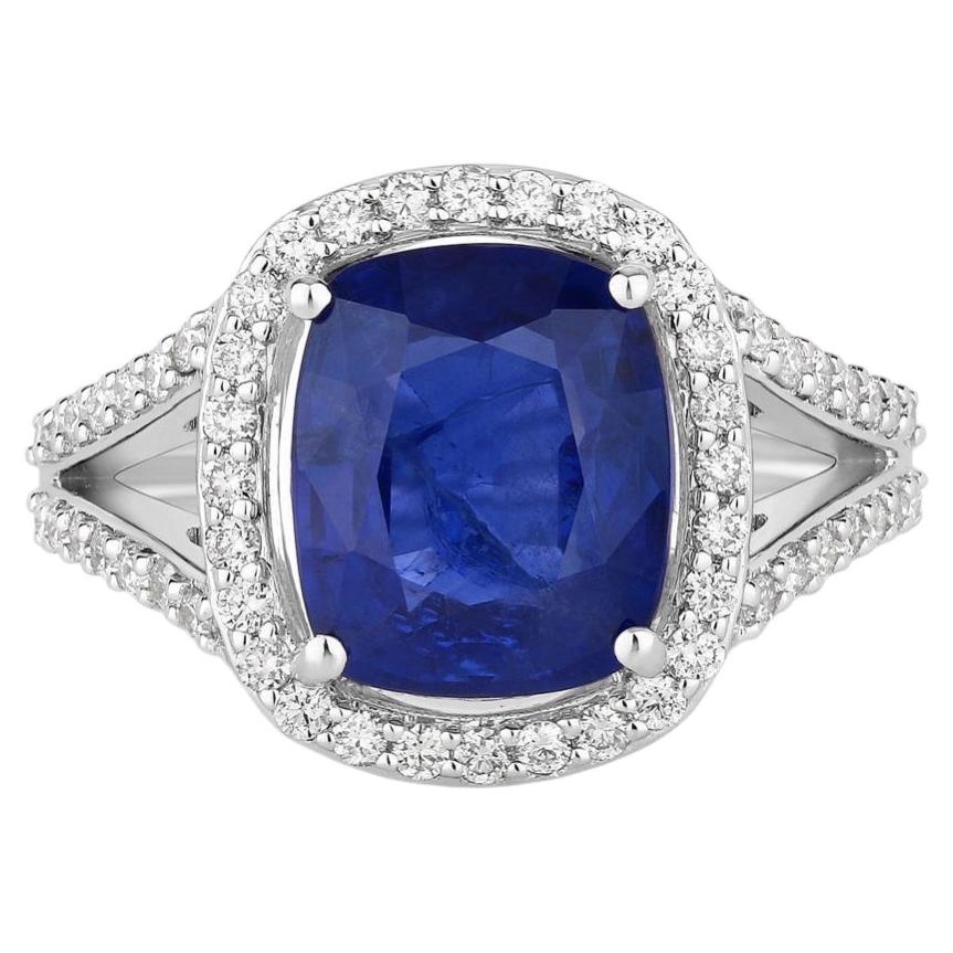 Ring mit blauem Saphir und Diamanten, 4,54 Karat, 18 Karat Weißgold