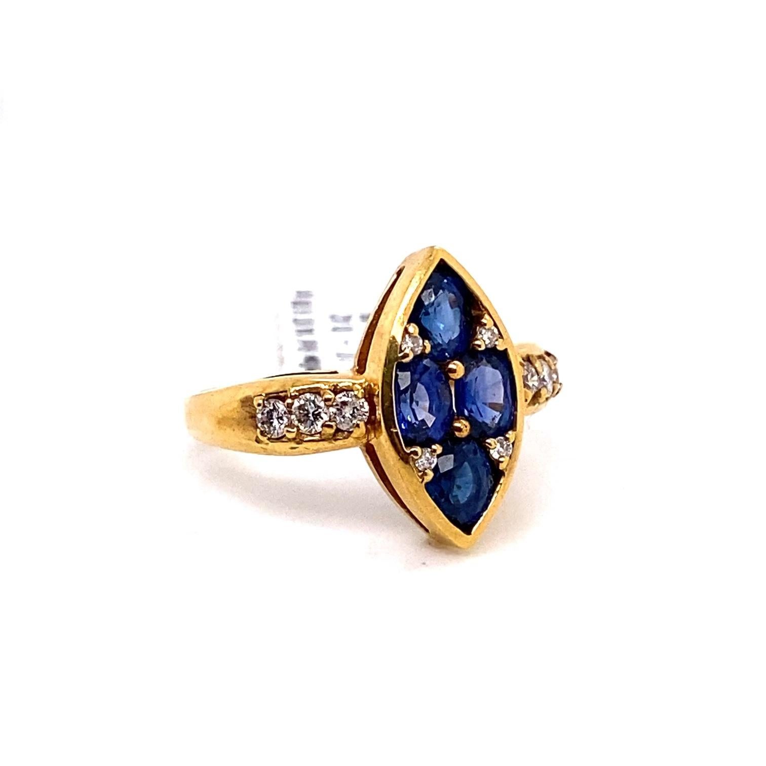 Art Nouveau Blue Sapphire Ring with Diamonds and Gold For Sale