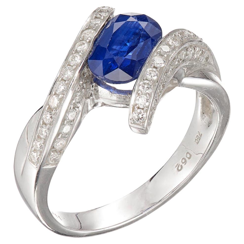 Blue Sapphire Ring with Diamonds For Sale