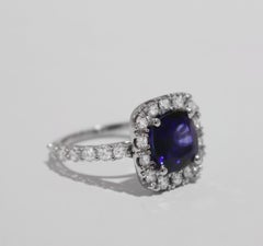 Blue Sapphire Ring with Diamonds in White Gold