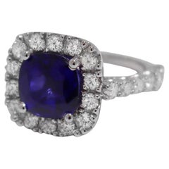 Blue Sapphire Ring with Diamonds in White Gold