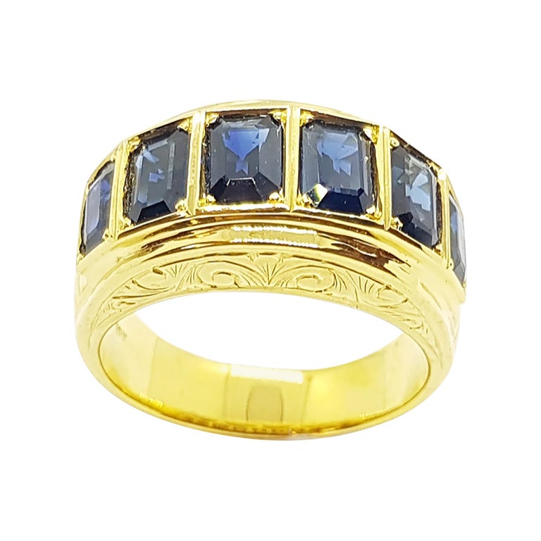 Blue Sapphire Ring with Engraving Set in 18 Karat Gold Settings For ...