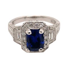 Blue Sapphire Ring with Micro Pave and Princess Cut Diamonds