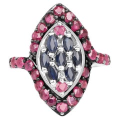 Blue Sapphire Ring With Ruby 1.74 Carats Sterling Silver
