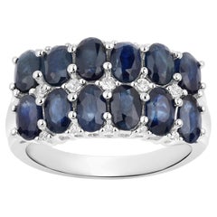 Blue Sapphire Ring With White Topaz 2.76 Carats Sterling Silver