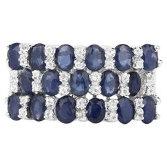Blue Sapphire Ring With White Topaz 3.62 Carats Sterling Silver