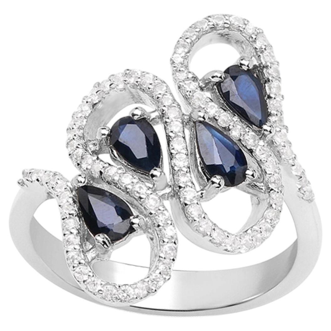 Anello con zaffiro blu e zircone bianco da 1,38 carati, argento sterling