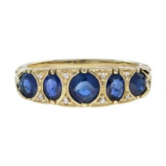 English Victorian Five Sapphire Band Ring in 14K Yellow Gold