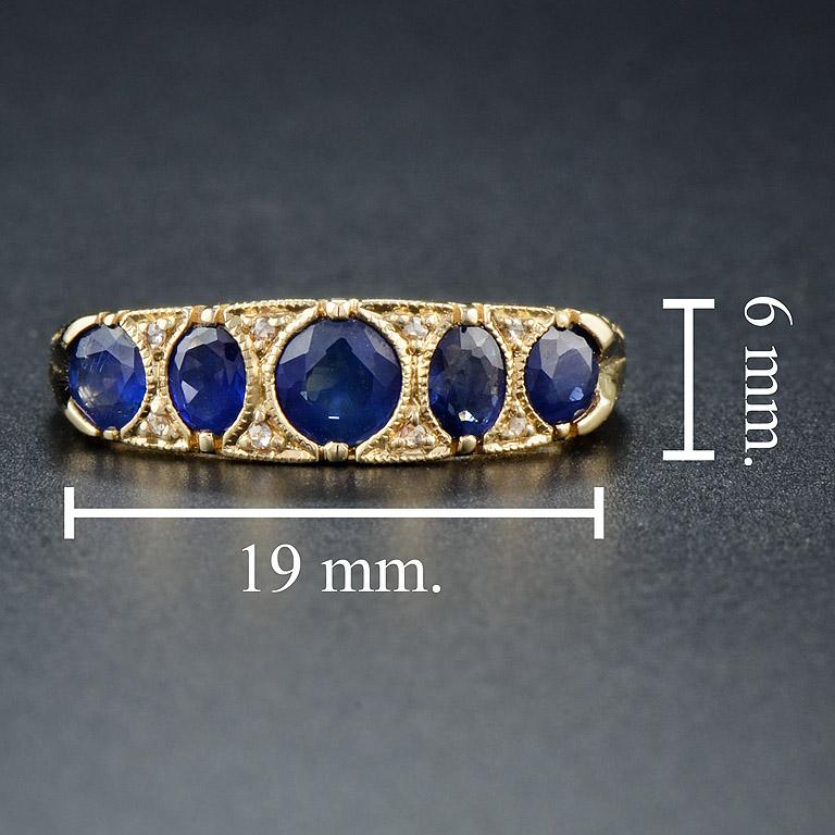 English Victorian Five Sapphire Band Ring in 14K Yellow Gold In New Condition For Sale In Bangkok, TH