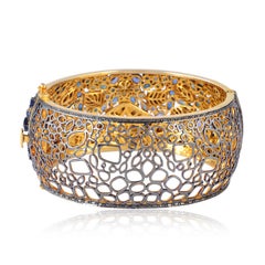 Blue Sapphire Rose Cut Diamond Bracelet Cuff