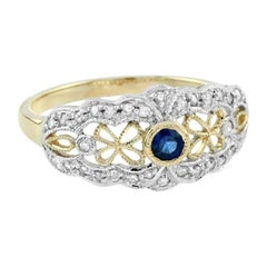 Blue Sapphire Rose Cut Diamond Cocktail Ring