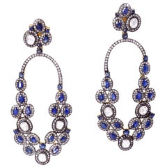 Blue Sapphire Rose Cut Diamond Earrings