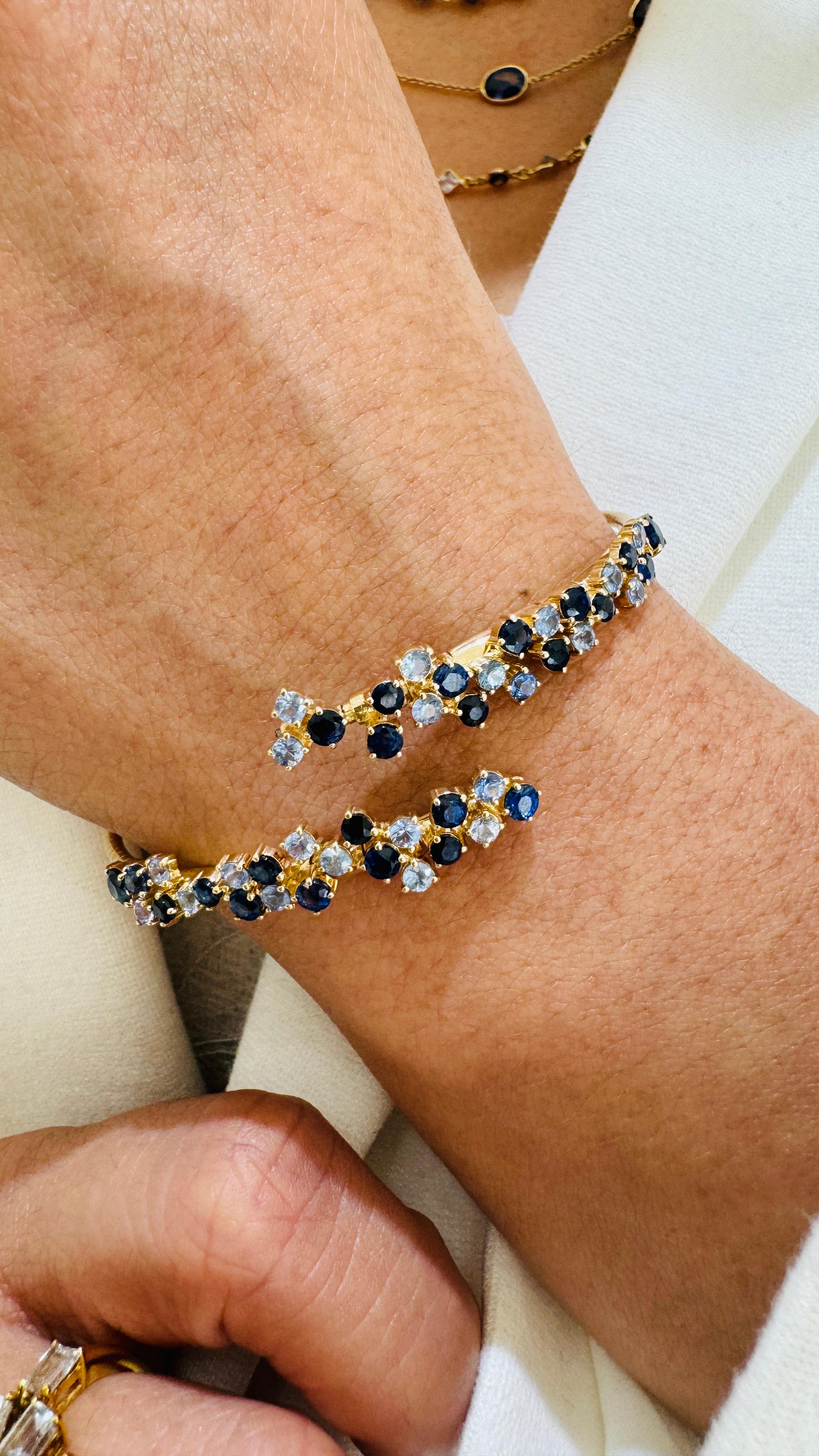 Brazalete Redondo Zafiro Azul En Oro Amarillo De 18K Contemporáneo en venta