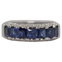 Blue Sapphire & Round Cut Diamond Ring Set in 18K White Gold, 2.51 Carats