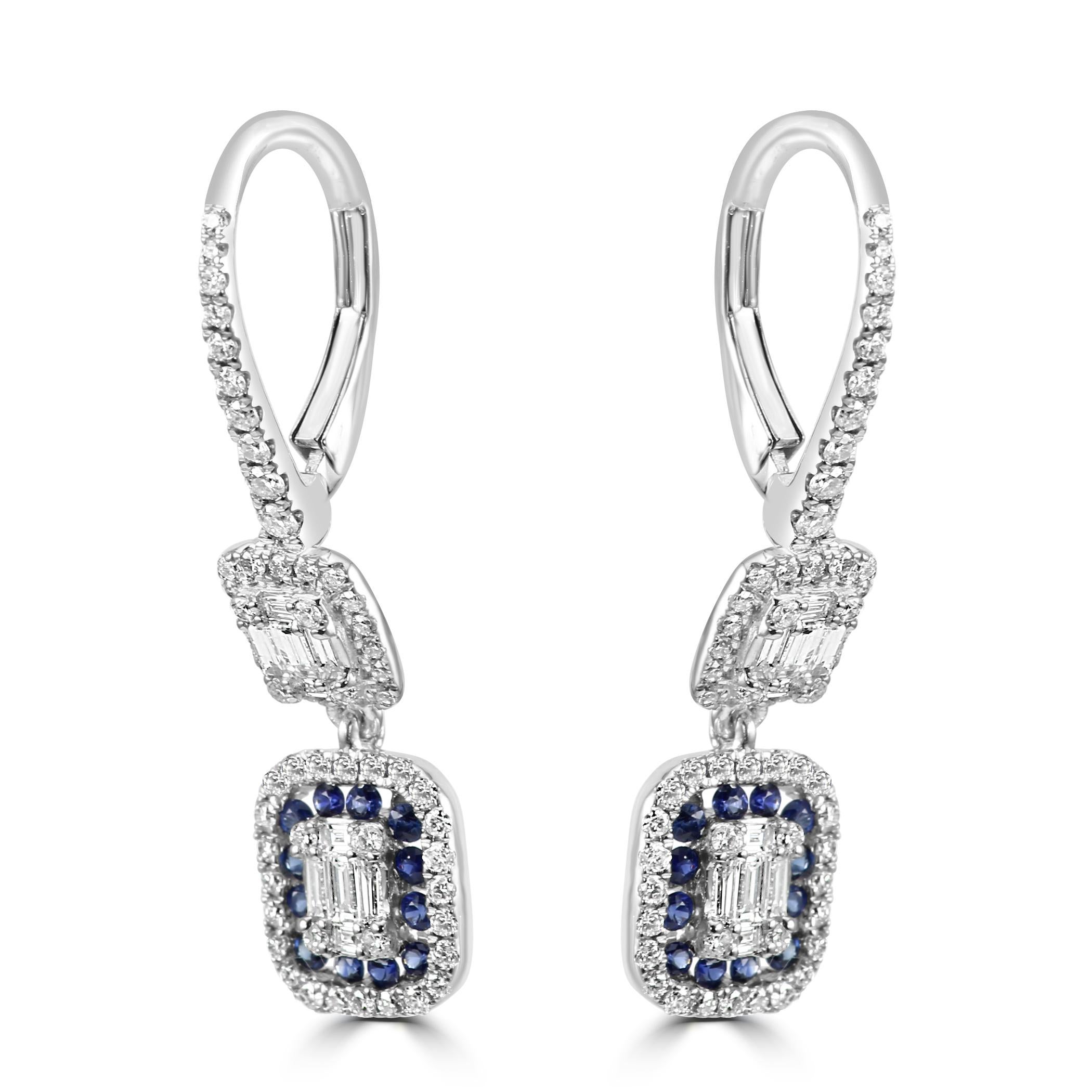 The center of each earring features 0.10 carats of baguette diamonds, carefully set by our master artisans by hand to create a sleek and modern aesthetic. The clean lines and geometric precision of the baguette cut diamonds add a beautiful flair,