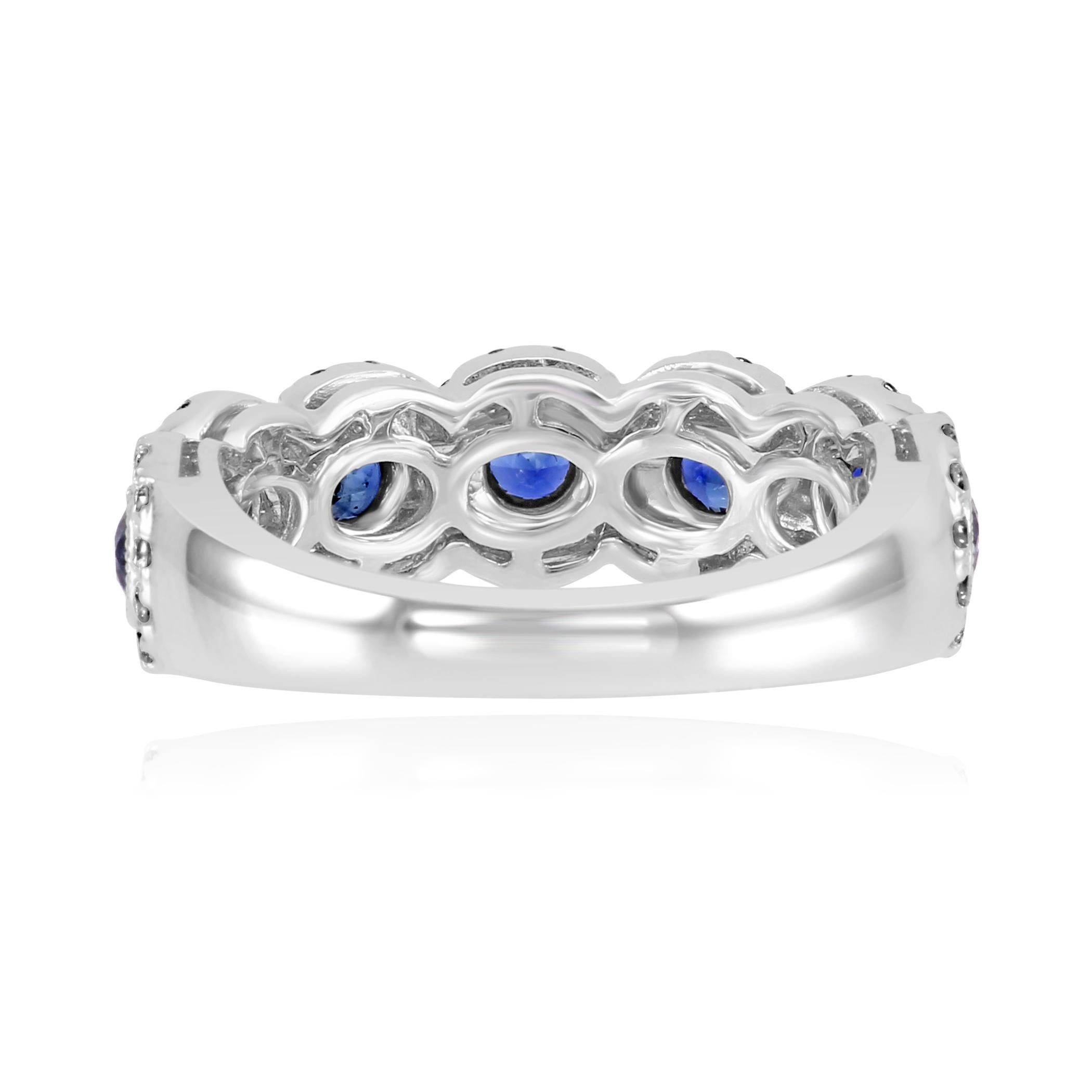 Blue Sapphire Round Diamond Halo 7Stone Fashion Cocktail Filigree Gold Band Ring 1