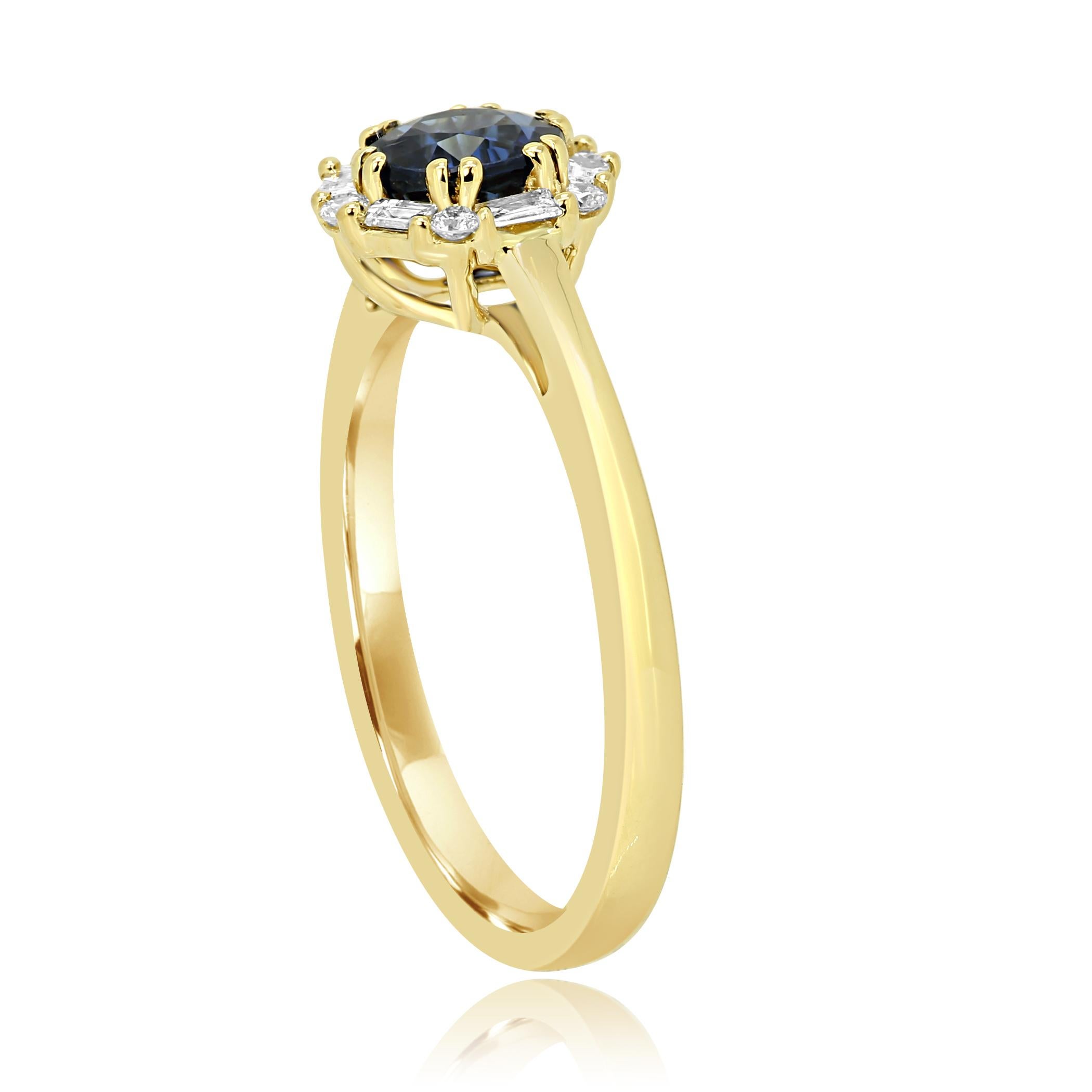 Contemporary Blue Sapphire Round Diamond Halo Gold Bridal Cocktail Ring
