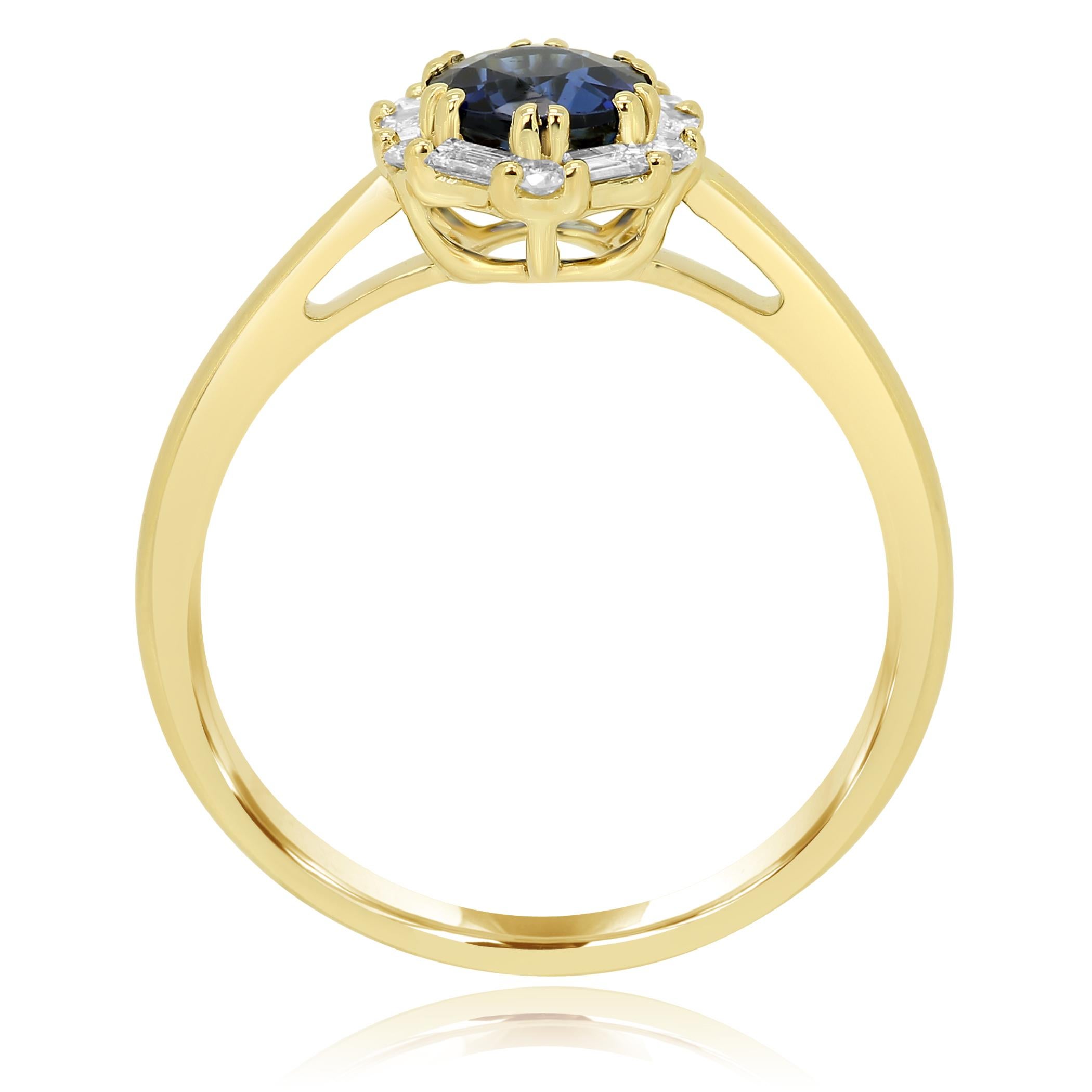 Round Cut Blue Sapphire Round Diamond Halo Gold Bridal Cocktail Ring