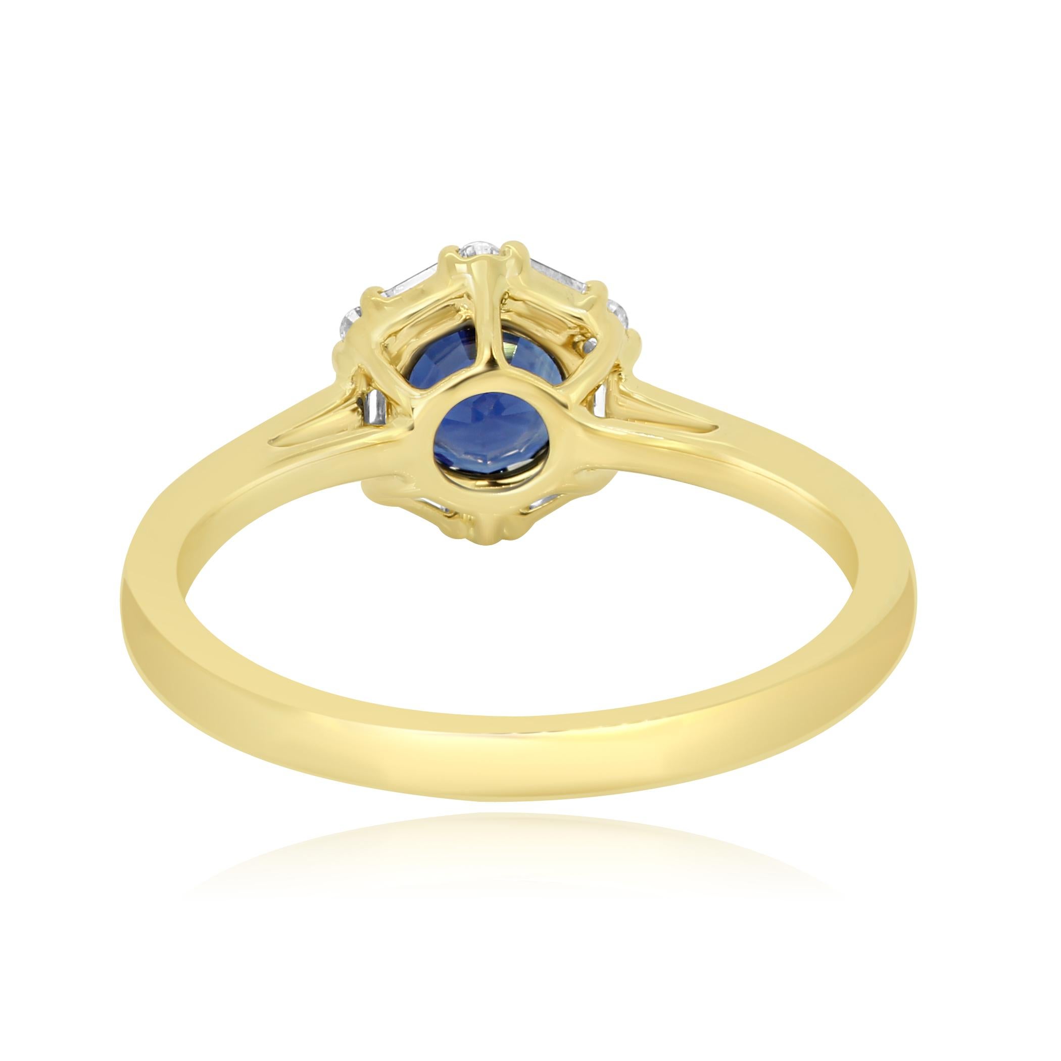 Women's or Men's Blue Sapphire Round Diamond Halo Gold Bridal Cocktail Ring
