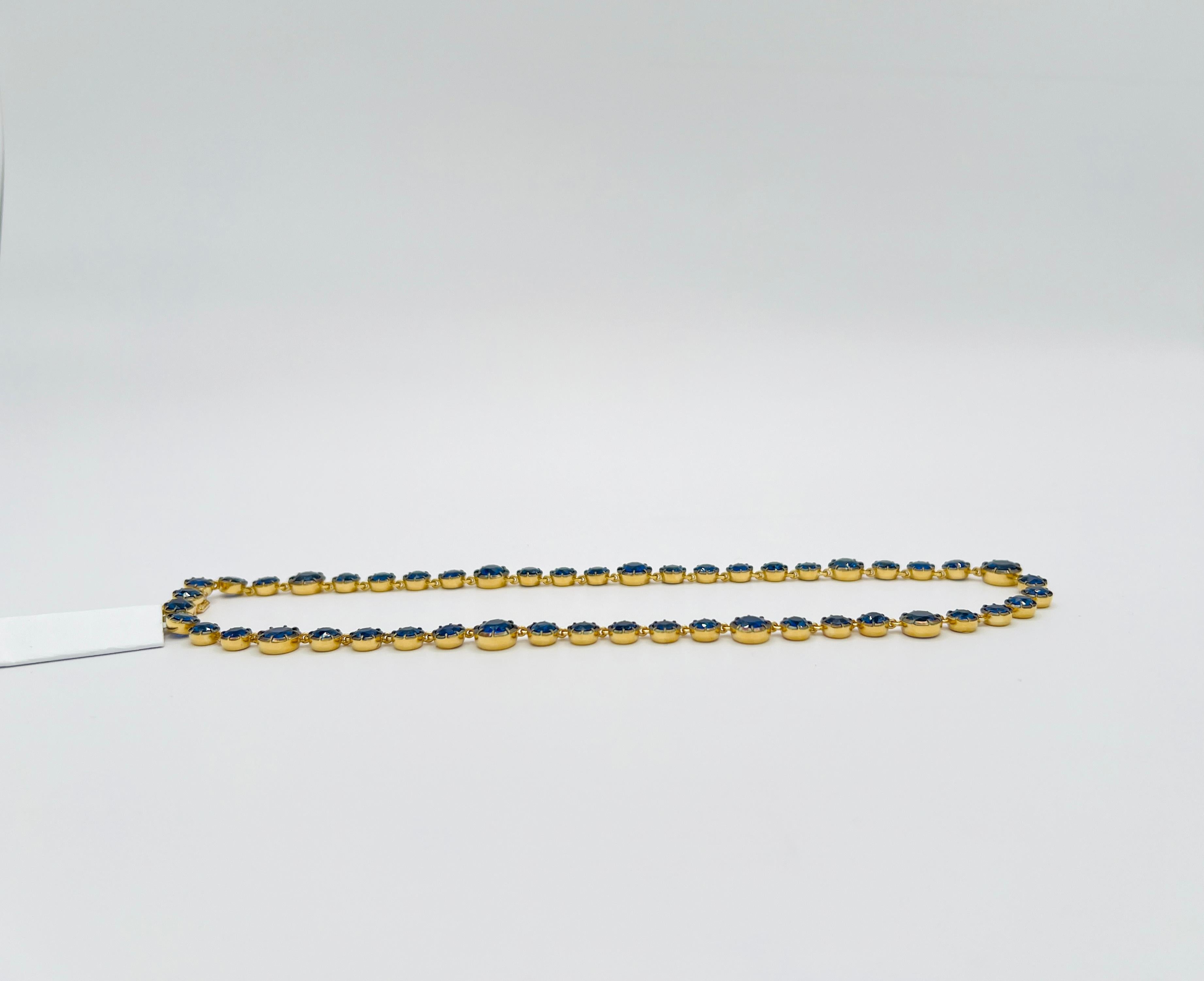 Blue Sapphire Round Necklace in 18K Yellow Gold & Black Rhodium For Sale 2