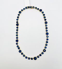 Blue Sapphire Round Necklace in 18K Yellow Gold & Black Rhodium