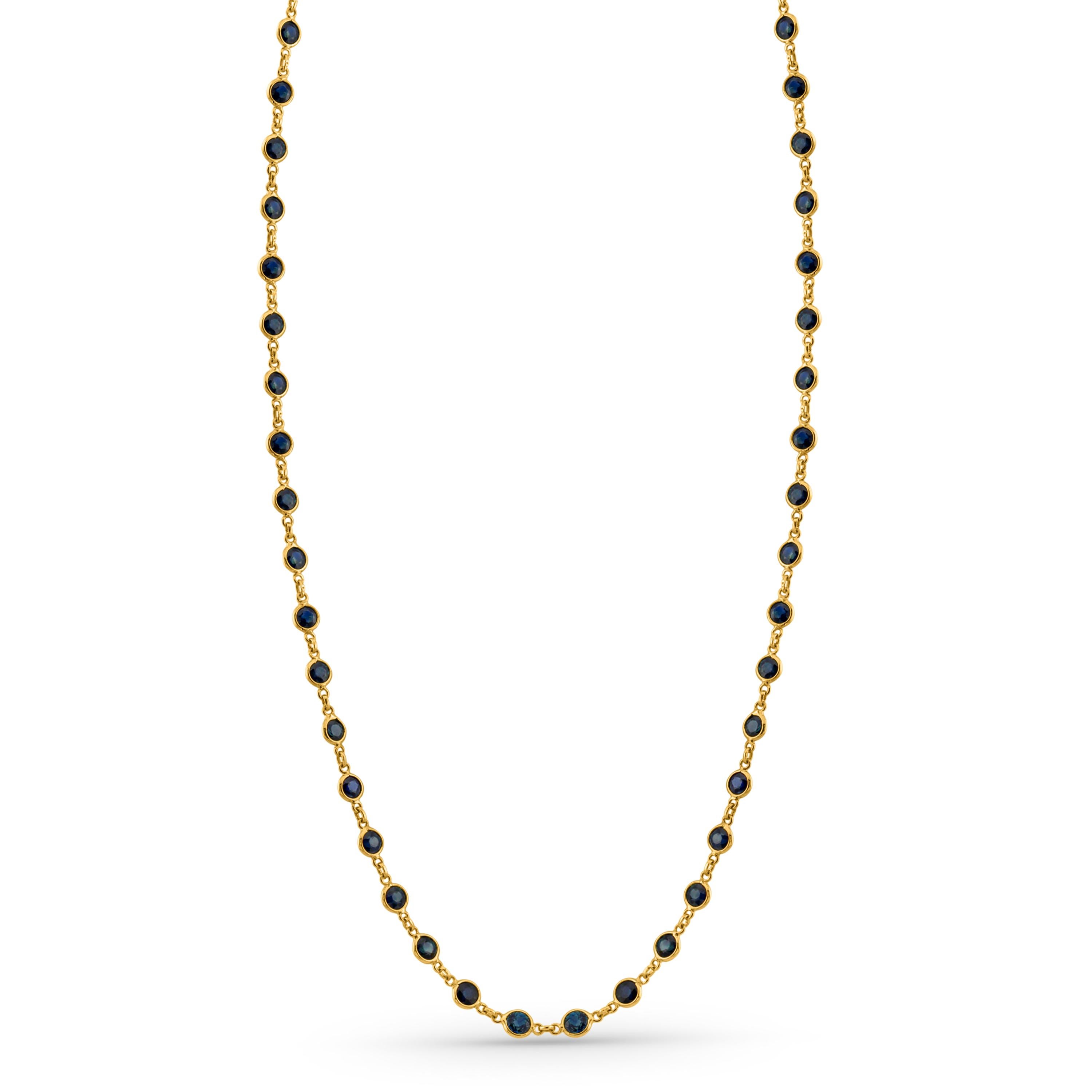 Tresor Beautiful Necklace features 7.85 carats of Blue Sapphire. The Necklace are an ode to the luxurious yet classic beauty with sparkly gemstones and feminine hues. Their contemporary and modern design make them versatile in their use. The