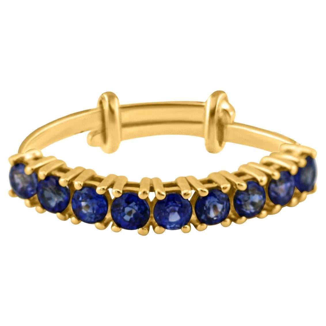 Bague ronde en or jaune 18 carats avec saphir bleu