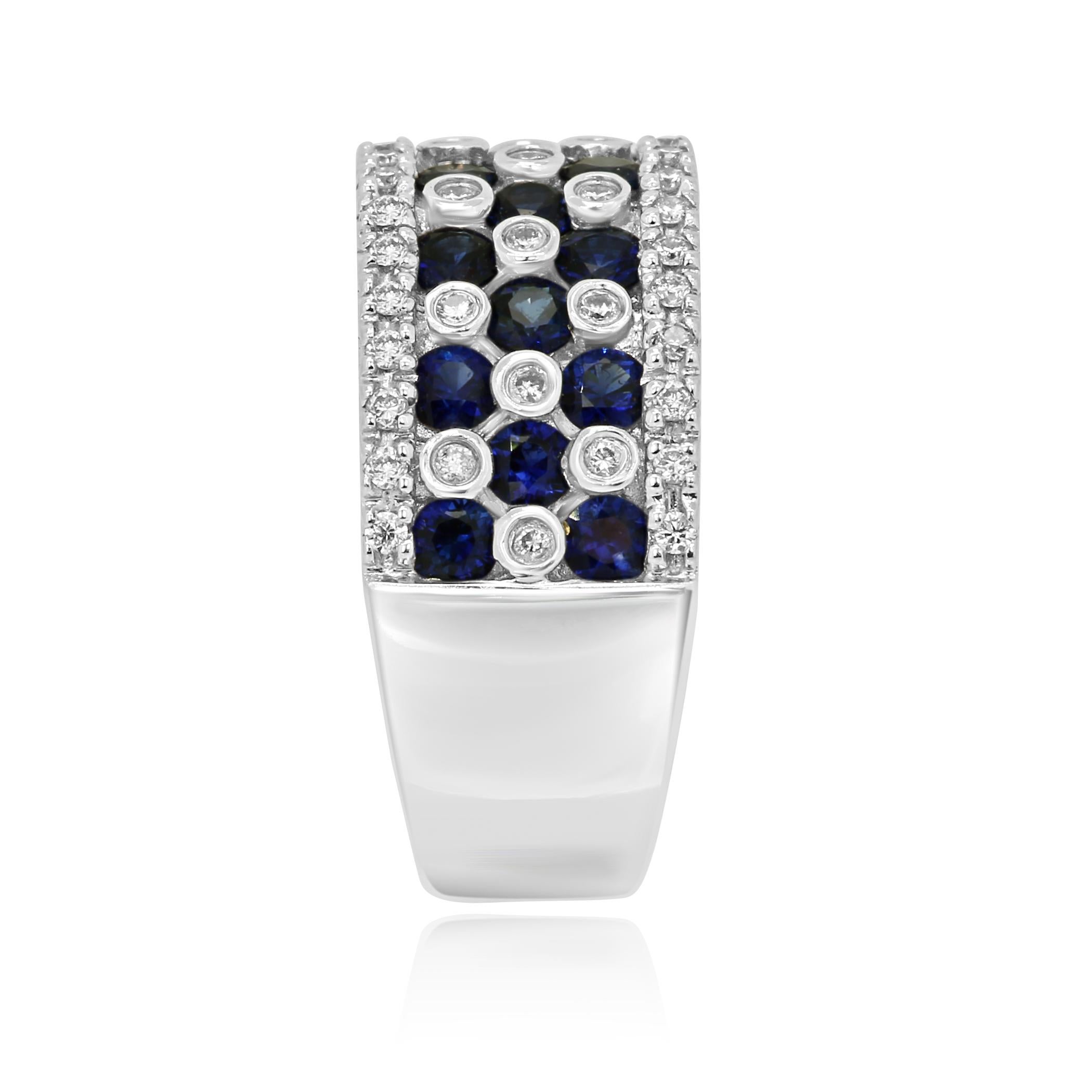 Blue Sapphire Round White Diamond Cocktail Fashion Gold Band Ring In New Condition In NEW YORK, NY
