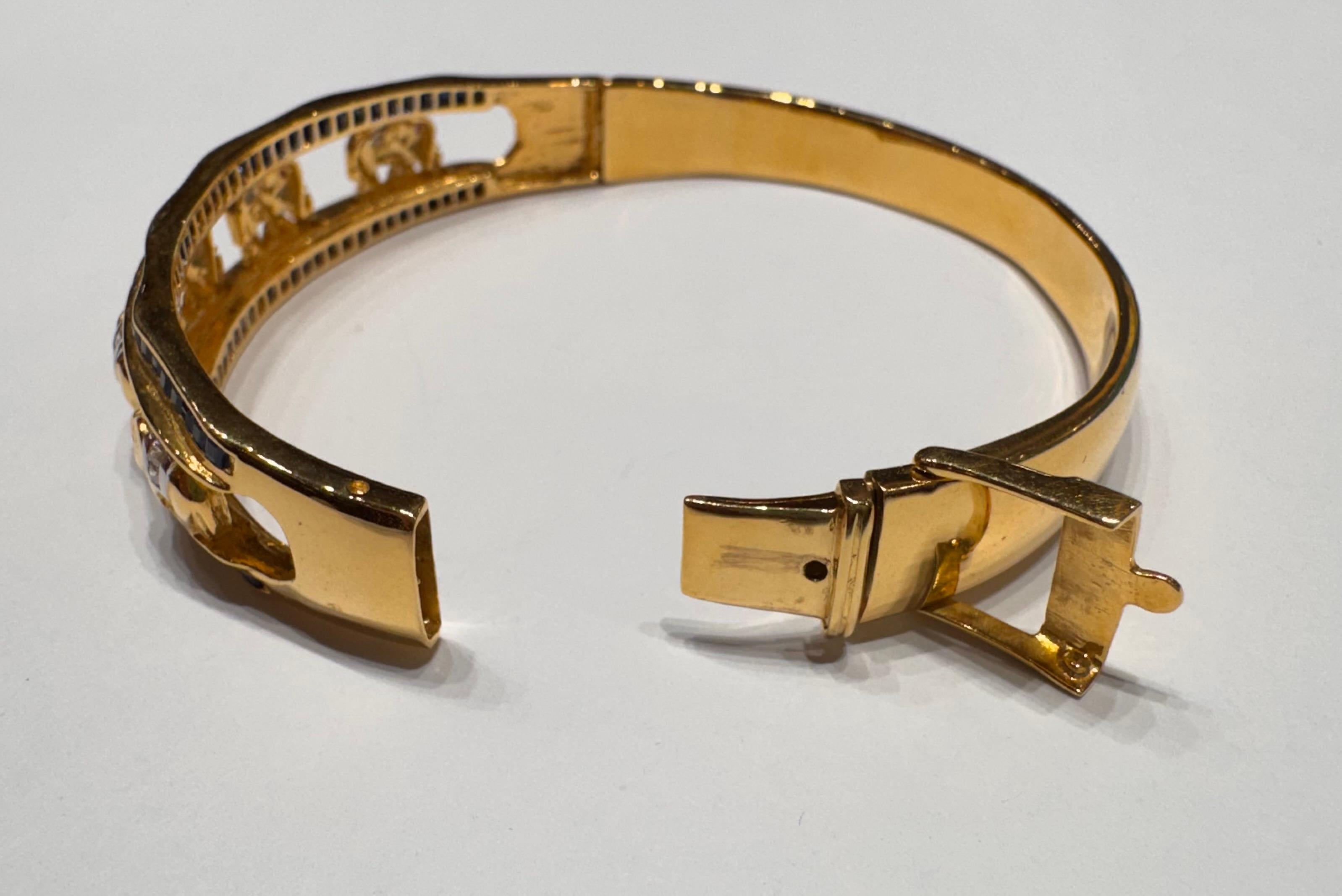 Blue Sapphire, Ruby 0.15 and Diamond Elephant Bangle set in 18K Gold Settings For Sale 7