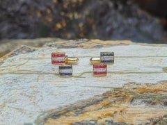 Blue Sapphire, Ruby and Diamond Cufflinks Set in 18 Karat Gold Settings